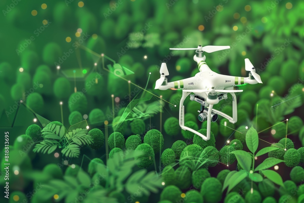 Poster high-tech drones in advanced farming enhance structured agricultural management, soil health monitor