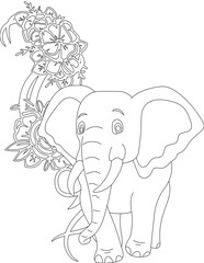 Elephant and A Floral Vine Coloring Page. Printable Coloring Worksheet for Adults and Kids. Educational Resources for School and Preschool.