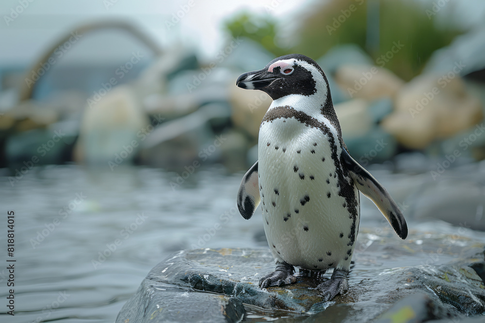 Poster illustration of a penguin with gaps in its body, representing the loss of its natural environment in