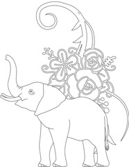 Elephant and A Floral Vine Coloring Page. Printable Coloring Worksheet for Adults and Kids. Educational Resources for School and Preschool.