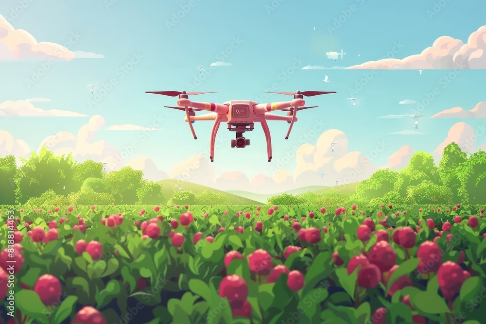 Poster high-tech drones in advanced farming enhance structured agricultural management, soil health monitor