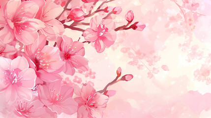 Pink flowers on watercolor background.
