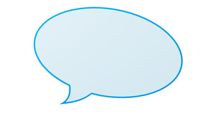 A blue speech bubble graphic element on a white background, concept of communication