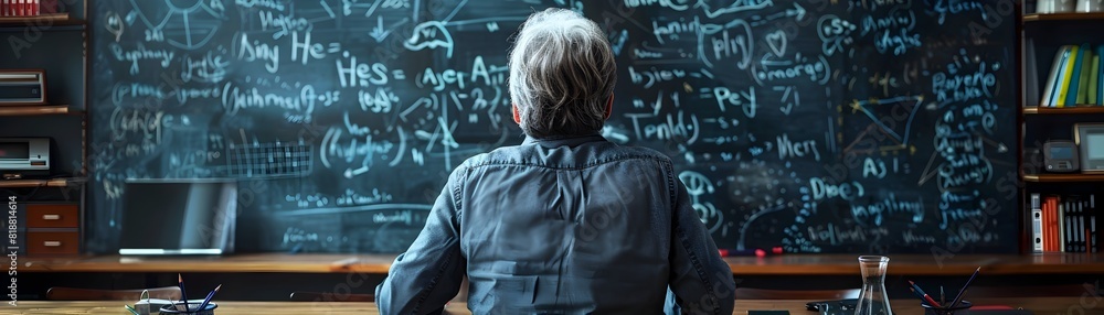 Poster math tutor conducting online session on complex concepts through virtual chalkboard education and le