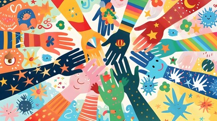 Fototapeta premium Diverse Hands Reaching in Unity and Empathy Across Holidays and Causes