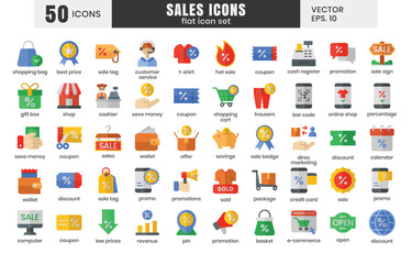 Sales icons set.E-commerce online shopping flat icons vector