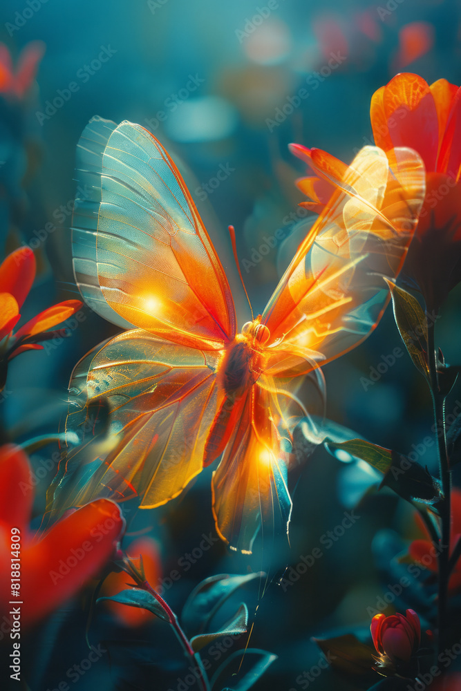 Fototapete Abstract image of a butterfly with sharp lines slicing through its wings, preventing it from fluttering freely,