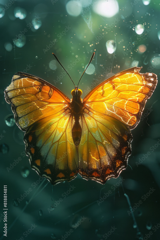 Fototapete Abstract image of a butterfly with sharp lines slicing through its wings, preventing it from fluttering freely,