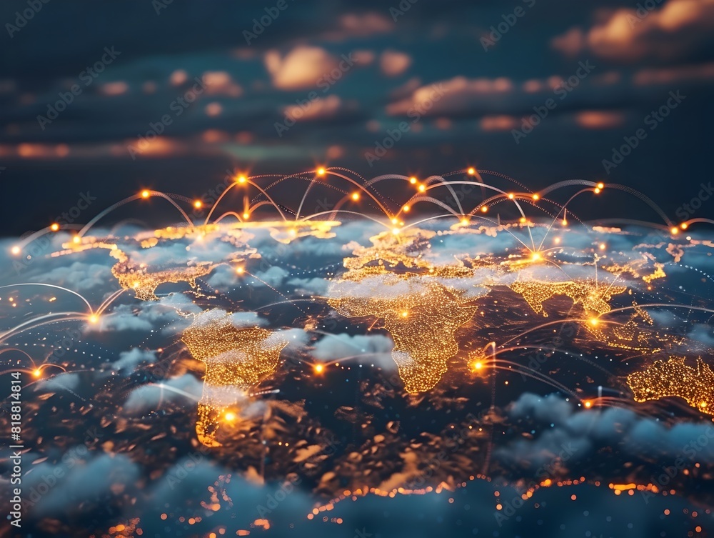 Poster global digital network connecting continents with cloud computing concept