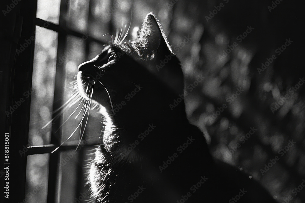 Leinwandbilder Dynamic image of a cat with sharp barriers slicing through its silhouette, emphasizing its physical confinement,