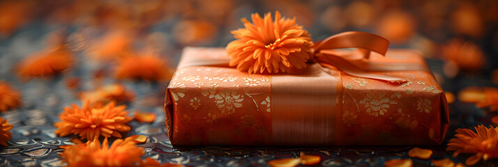 A beautifully wrapped Diwali gift box with traditional designs and ribbons