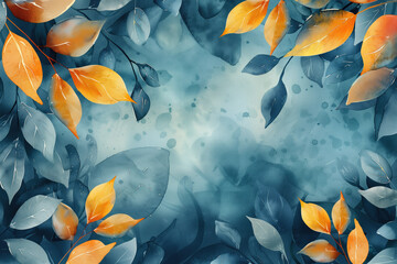 Tropical leaves on grunge background.