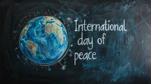 a blackboard with a drawing of a globe of peace with international day of peace