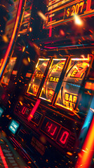 Young man celebrating that he has won at a casino machine with coins cascading over him, casino concept, gambling, slots concept