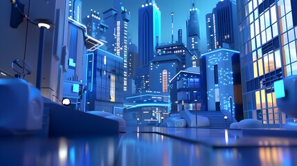 Futuristic Cityscape with Illuminated Skyscrapers and Smart Streets