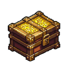 Pixel Art Treasure Chest Brimming with Gold - 8-Bit Style - 2D pixel art games