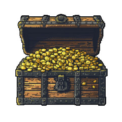 Open Pixel Art Treasure Chest Overflowing with Gold Coins - Retro 8-Bit - 2D pixel art games