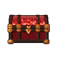 Pixel Art Red Treasure Chest Brimming with Gold - 8-Bit Style - 2D pixel art games