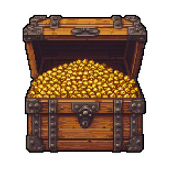 Open Pixel Art Treasure Chest Overflowing with Gold Coins - Retro 8-Bit - 2D pixel art games