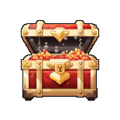 Open Pixel Art Treasure Chest Overflowing with Gold Coins - Retro 8-Bit - 2D pixel art games