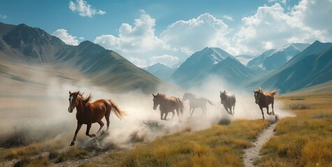 horses running in the mountains