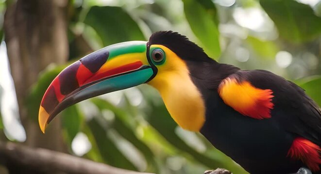 The toucan is a colorful bird that inhabits the rainforests of Central and South America.
