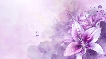 luxury purple lily flower with watercolor style copy space background and invitation wedding card ai generative