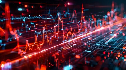 Visual depiction of stock movements resembling a heartbeat monitor, indicating the fluctuating pulse of the market, presented with realistic detail.