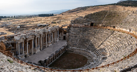 Ancient amphitheater, hierapolis city in Pamukkale near wonders of Turkey and travel attractions. Hierapolis/Pamukkale/Denizli