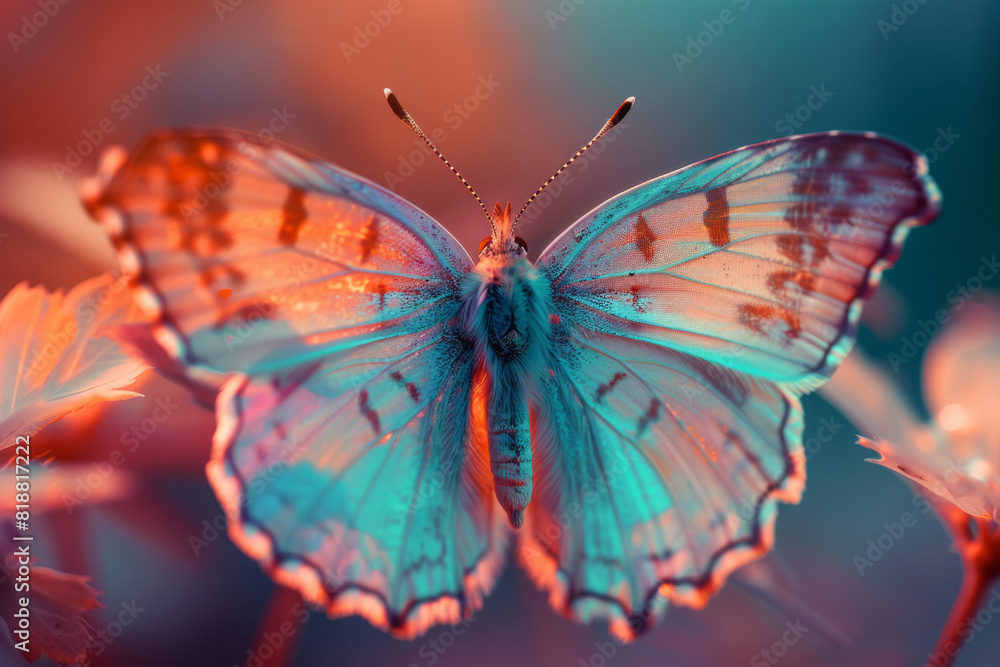 Poster abstract image of a butterfly with weak, flickering streams of pastel colors, symbolizing its fragil