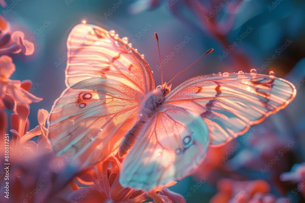 Poster abstract image of a butterfly with weak, flickering streams of pastel colors, symbolizing its fragil