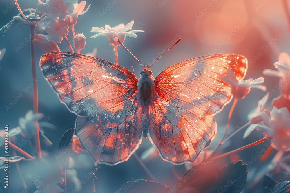 Poster abstract image of a butterfly with weak, flickering streams of pastel colors, symbolizing its fragil