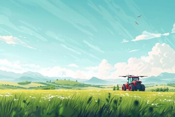 Naklejka premium Advanced farming leverages high-tech drone technology for structured farming, soil health monitoring, and efficient agricultural management.