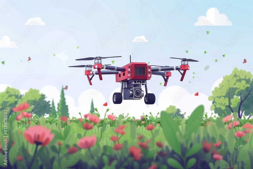 Poster advanced farming with high-tech drones improves digital agricultural management, structured farming,