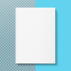Blank hardcover book mockup. Vector illustration on two different backgrounds. Flat lay view.  It can be used for promo, catalogs, brochures, magazines, etc. Ready for your design. EPS10.