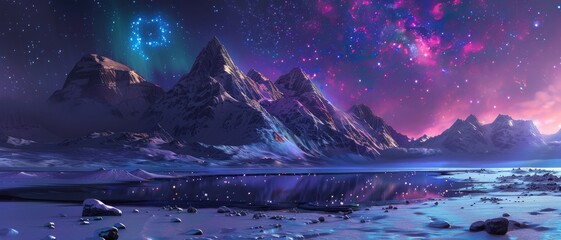 A mesmerizing view of the starry cosmos stretching over majestic snow-covered mountains