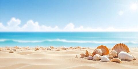 Obraz premium Seashells and sand on the sea beach
