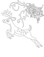 Deer and A Floral Vine Coloring Page. Printable Coloring Worksheet for Adults and Kids. Educational Resources for School and Preschool.