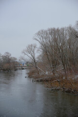 River Saale in Jena in wintertime (Germany, Thuringia region)