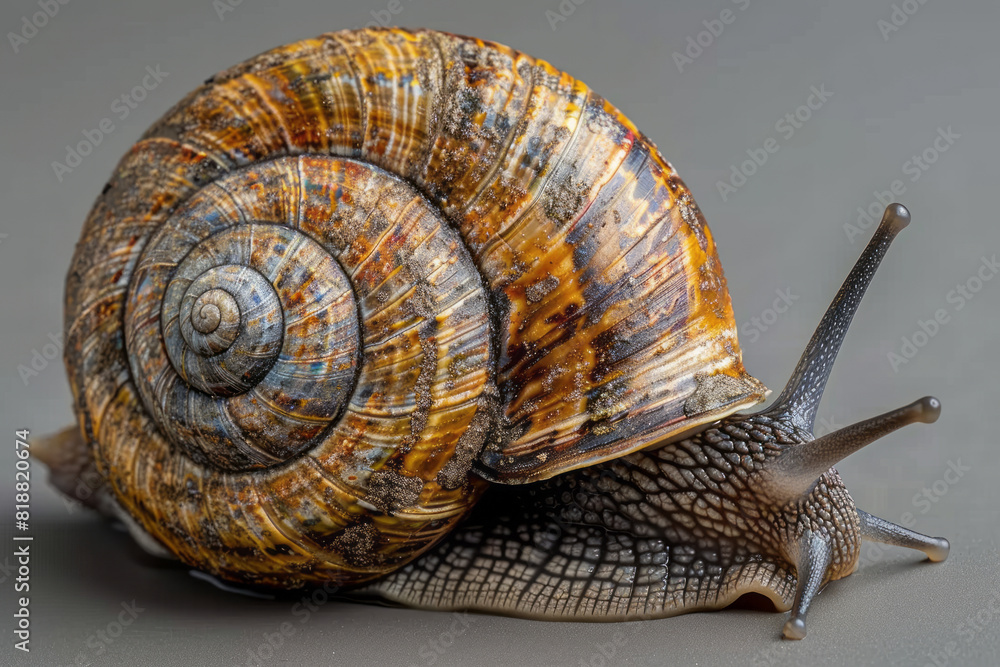 Poster artistic depiction of a helix aspersa maxima (gros gris snail), emphasizing its large size and light