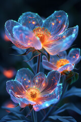 translucent orange flower on black Generative AI