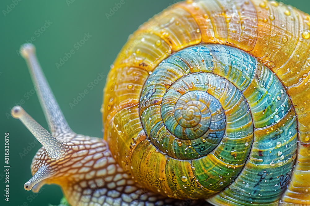 Poster abstract image of a helix aperta (green snail), featuring its unique greenish hue and spiraled shell