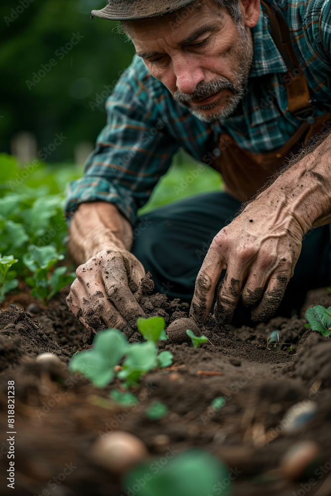 Aufkleber dynamic image of a farmer checking the ph levels of the soil in the snail habitat to ensure a balanc