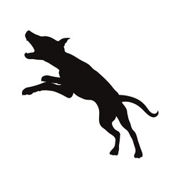 Vector silhouette of jumping dog on white background. Symbol of pet and happy life.