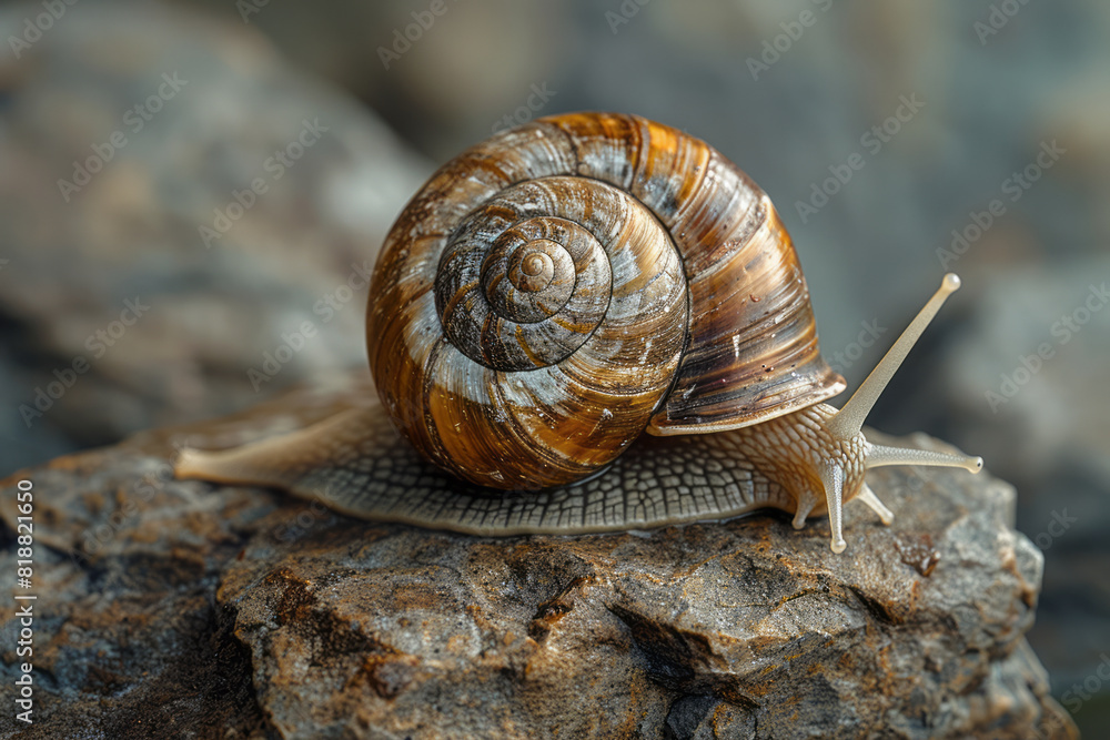 Poster artistic depiction of a snail retracting into its shell, showcasing the protective development of th