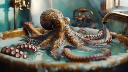 Fototapeta premium An octopus a hot bath