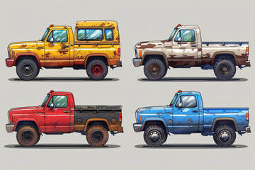 Fototapeta premium set farm truck in cartoon style for video game isolated on white background. 