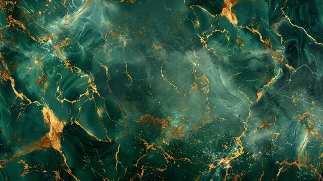 This image showcases an elegant green and gold marble pattern, with rich textures and a luxurious feel Ideal for backgrounds or wallpapers