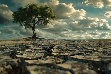 A parched, cracked earth surface illustrating the severe problem of soil drought and environmental impact.