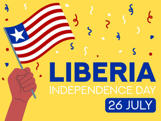 Liberia independence day 26 July. Liberia flag in hand. Greeting card, poster, banner template